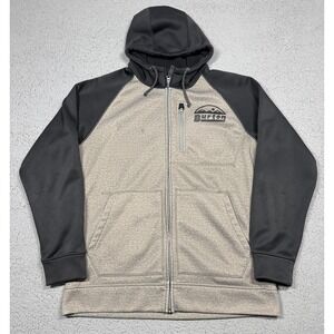 Burton Hoodie Mens XL Gray Black Bonded Fleece Full Zip Mountain Logo Snowboard